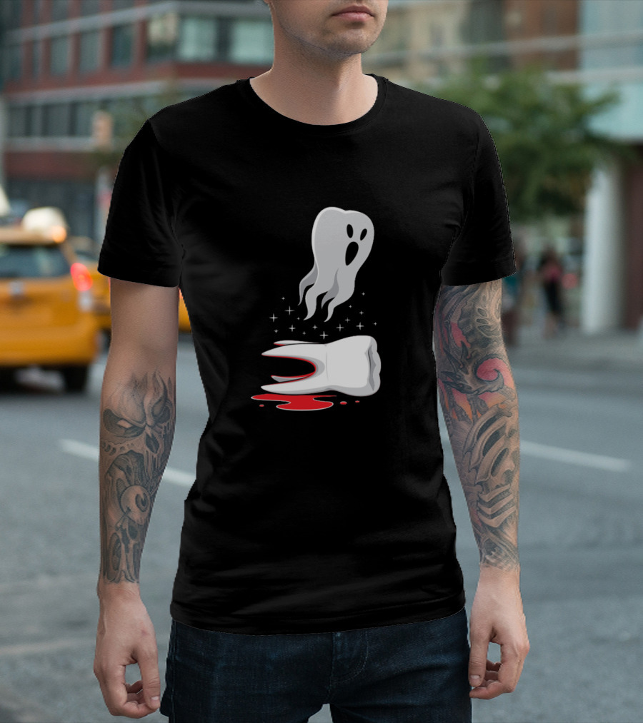 Tooth Ghost with Blood Splatter and Stars T-Shirt
