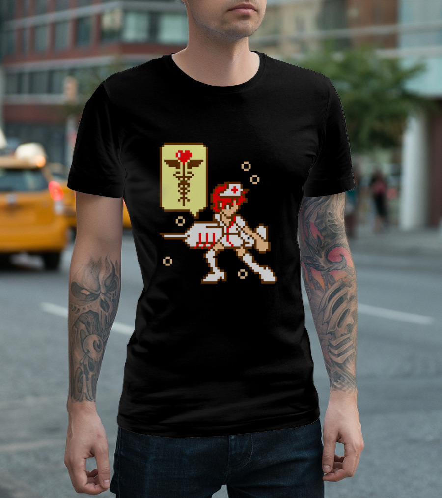 Battle Nurse 8-Bit Pixel Art with Caduceus T-Shirt