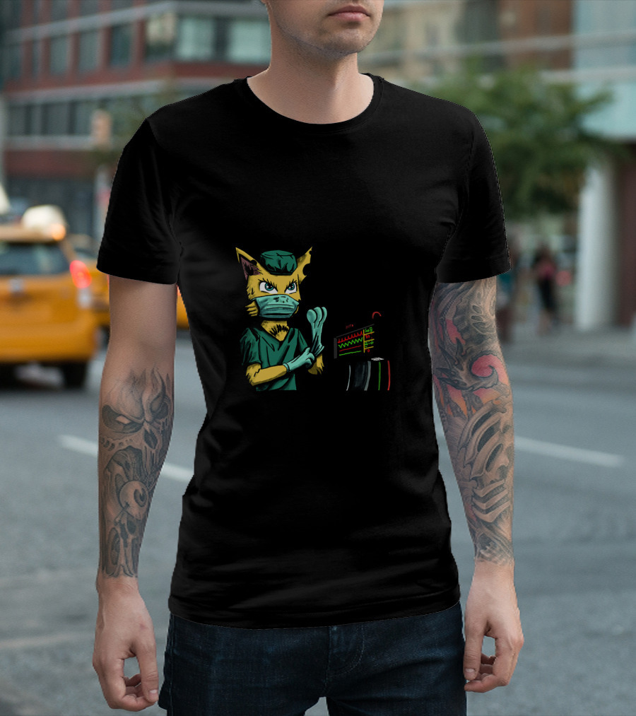 Cat Nurse Surgeon with Heart Monitor T-Shirt
