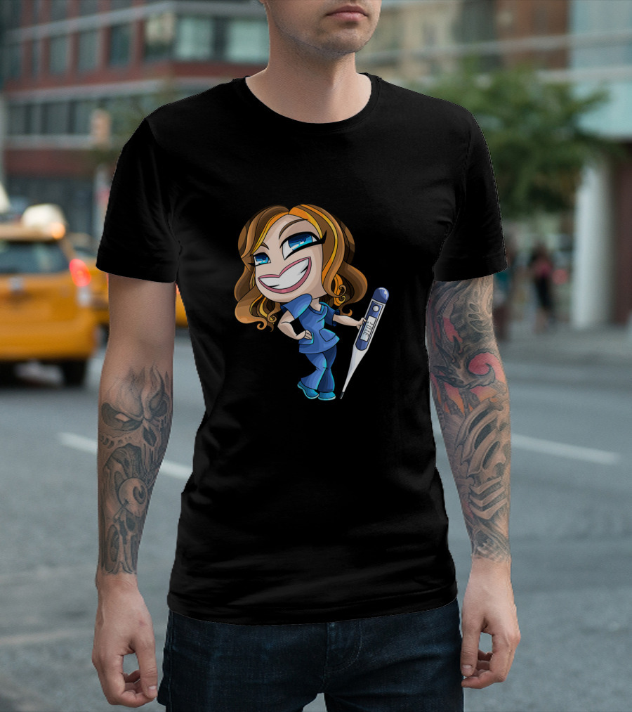 Nurse Casey Cartoon Character with Thermometer T-Shirt