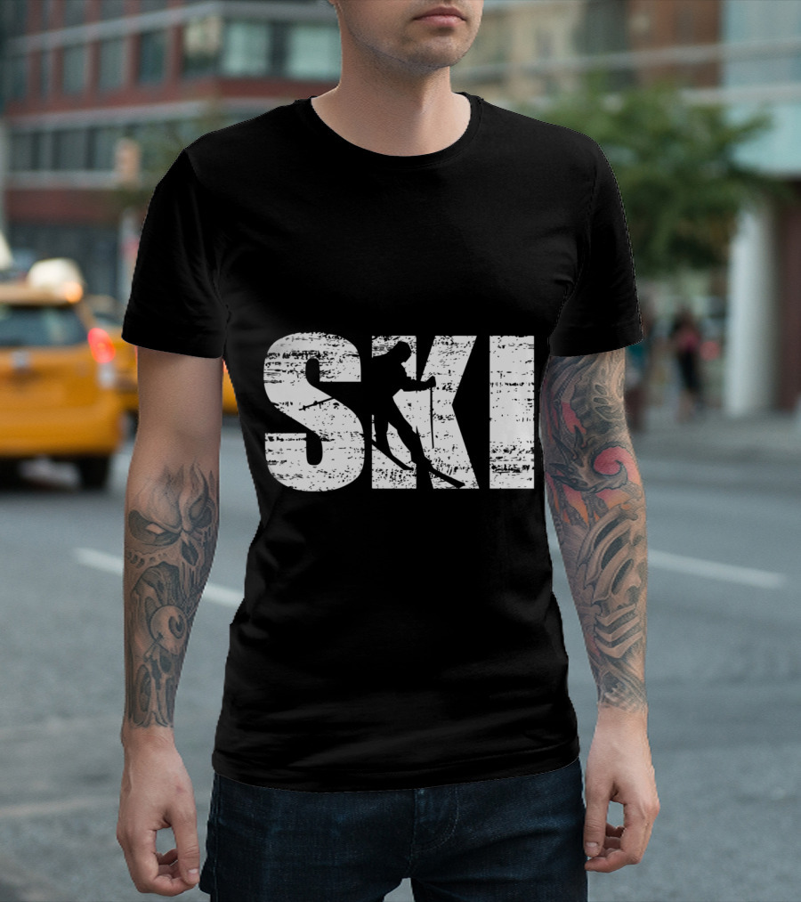 Distressed Skiing Silhouette for Skiers T-Shirt