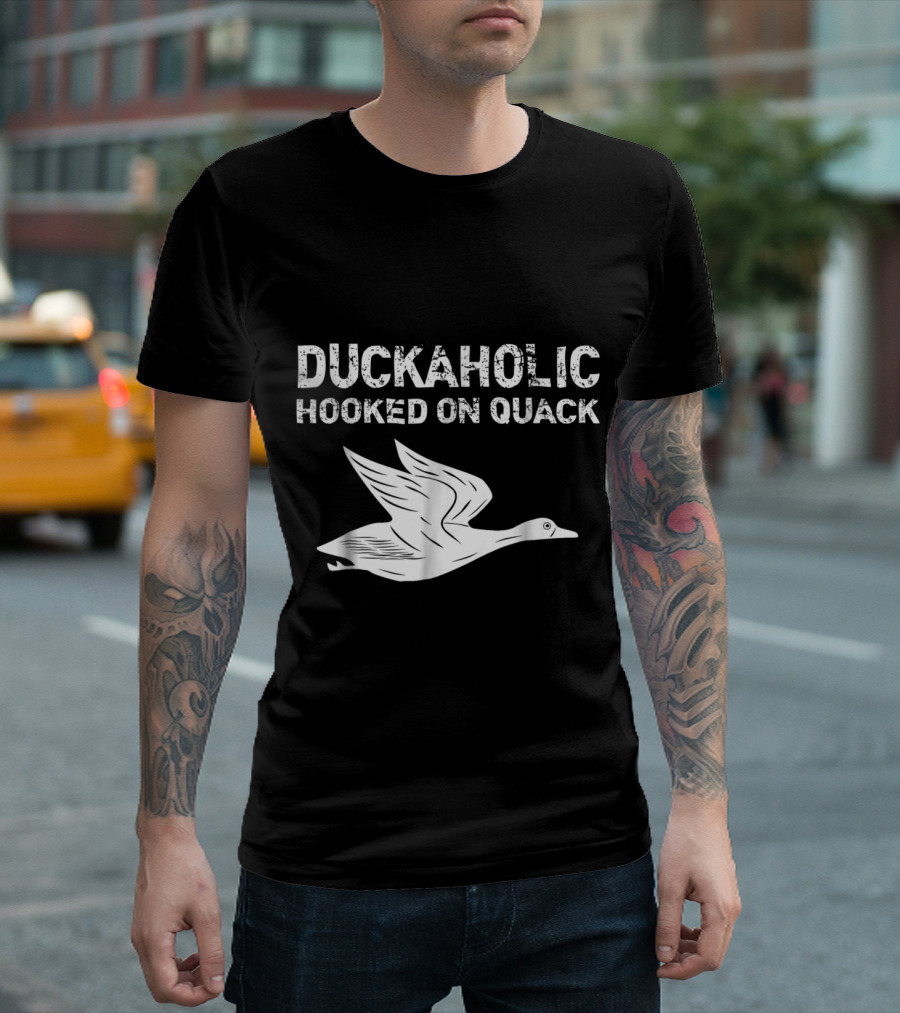Duckaholic Hooked On Quack Father's Day Hunter Flying Duck T-Shirt