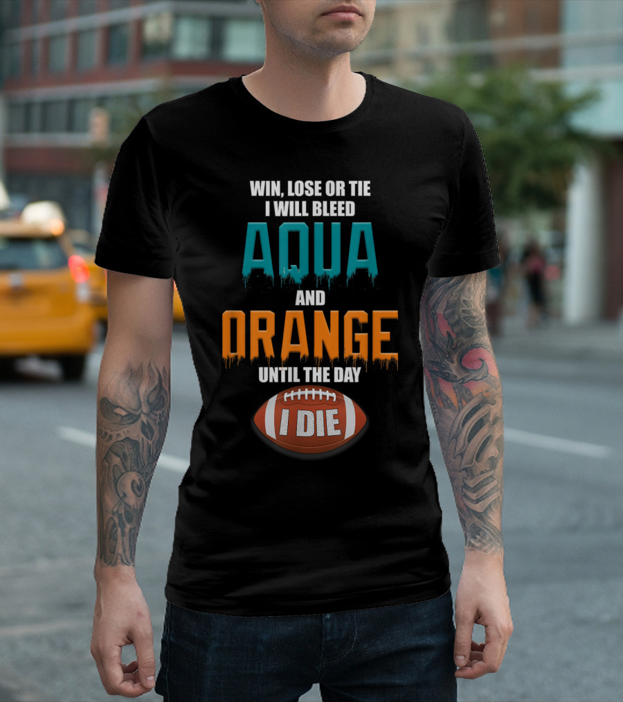 Gulf Shores Apparel Miami Football Win Lose Or Tie I Bleed Aqua And Orange Limited Ed T-Shirt