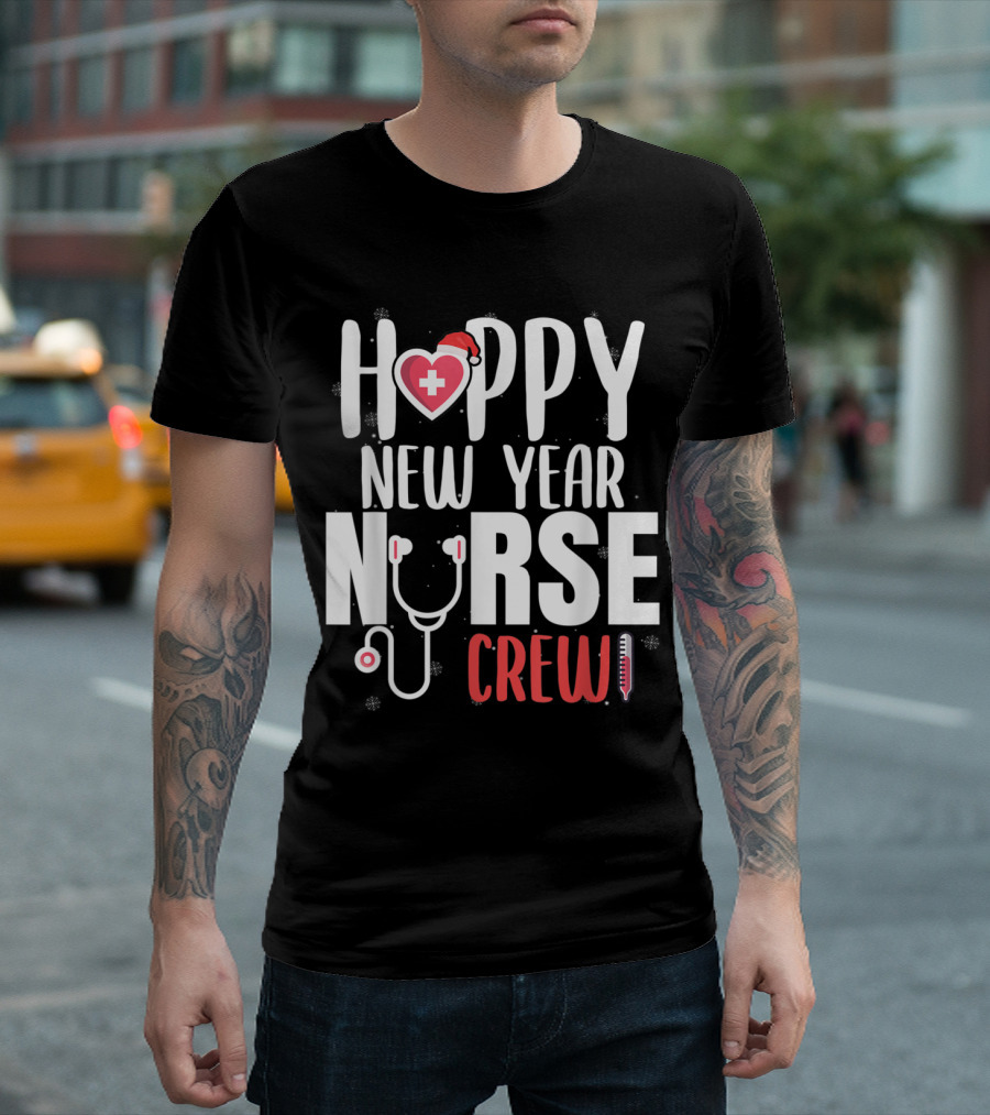 Happy New Year Nurse Crew Santa's Favorite Nurse Stethoscope Thermometer Snowflakes T-Shirt