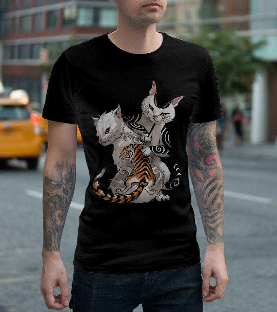 Irezumi Cat With Traditional Japanese Tattoo Tiger T-Shirt