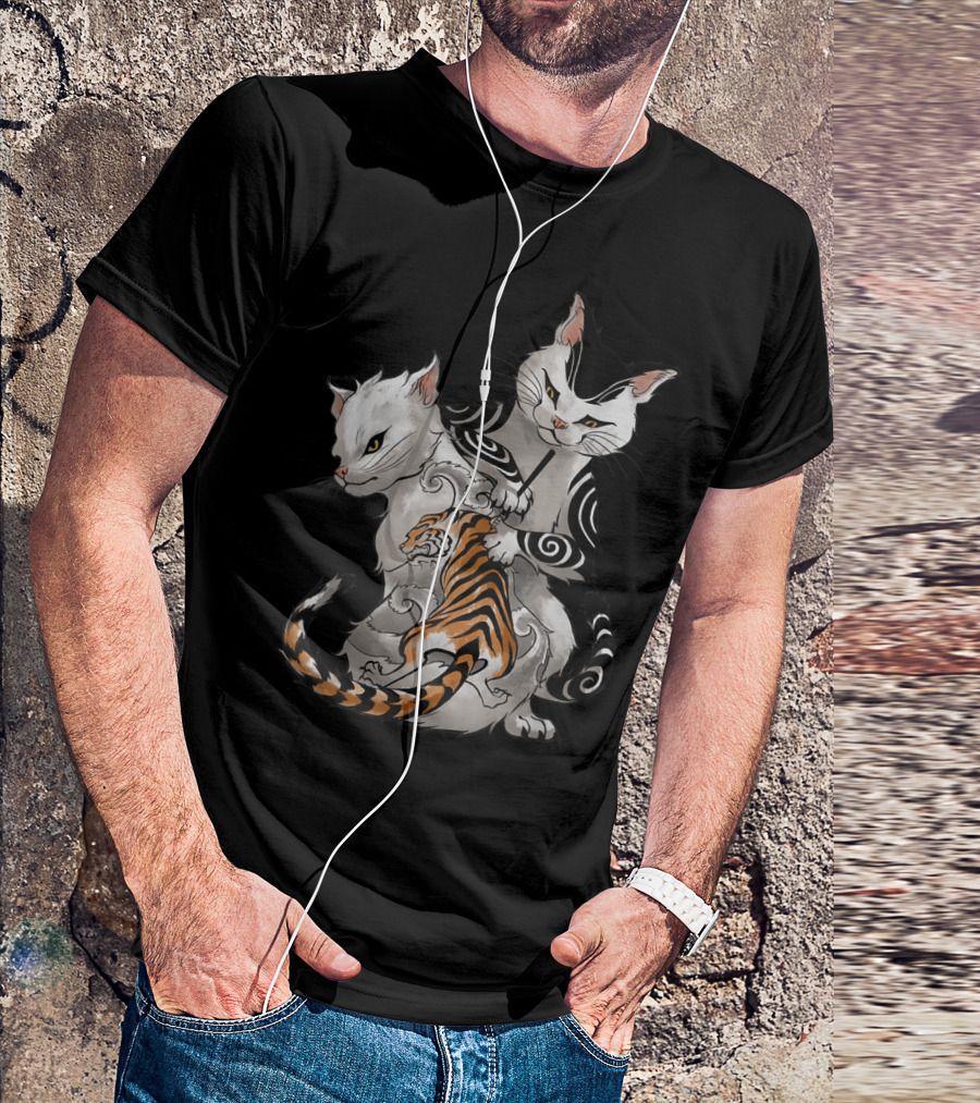 Irezumi Cat With Traditional Japanese Tattoo Tiger T-Shirt