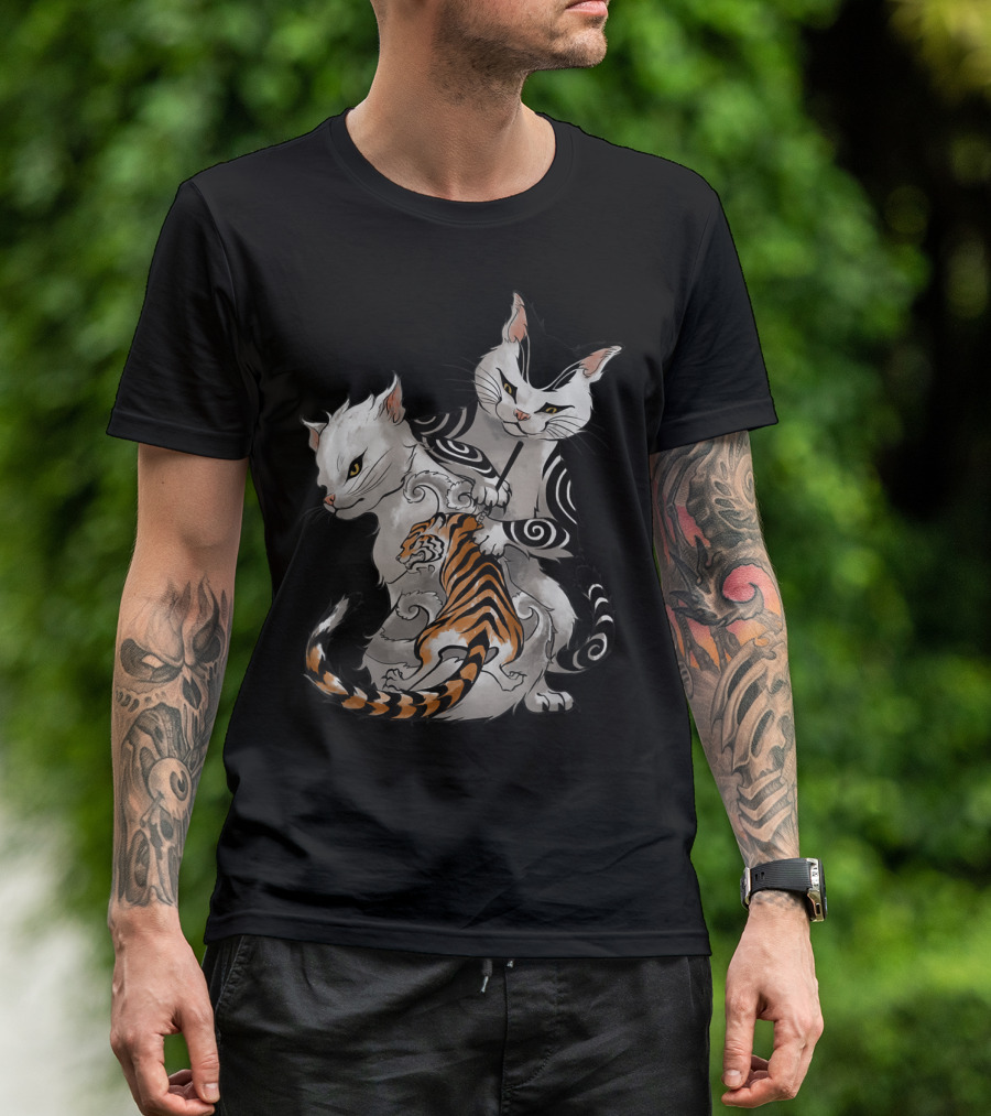 Irezumi Cat With Traditional Japanese Tattoo Tiger T-Shirt