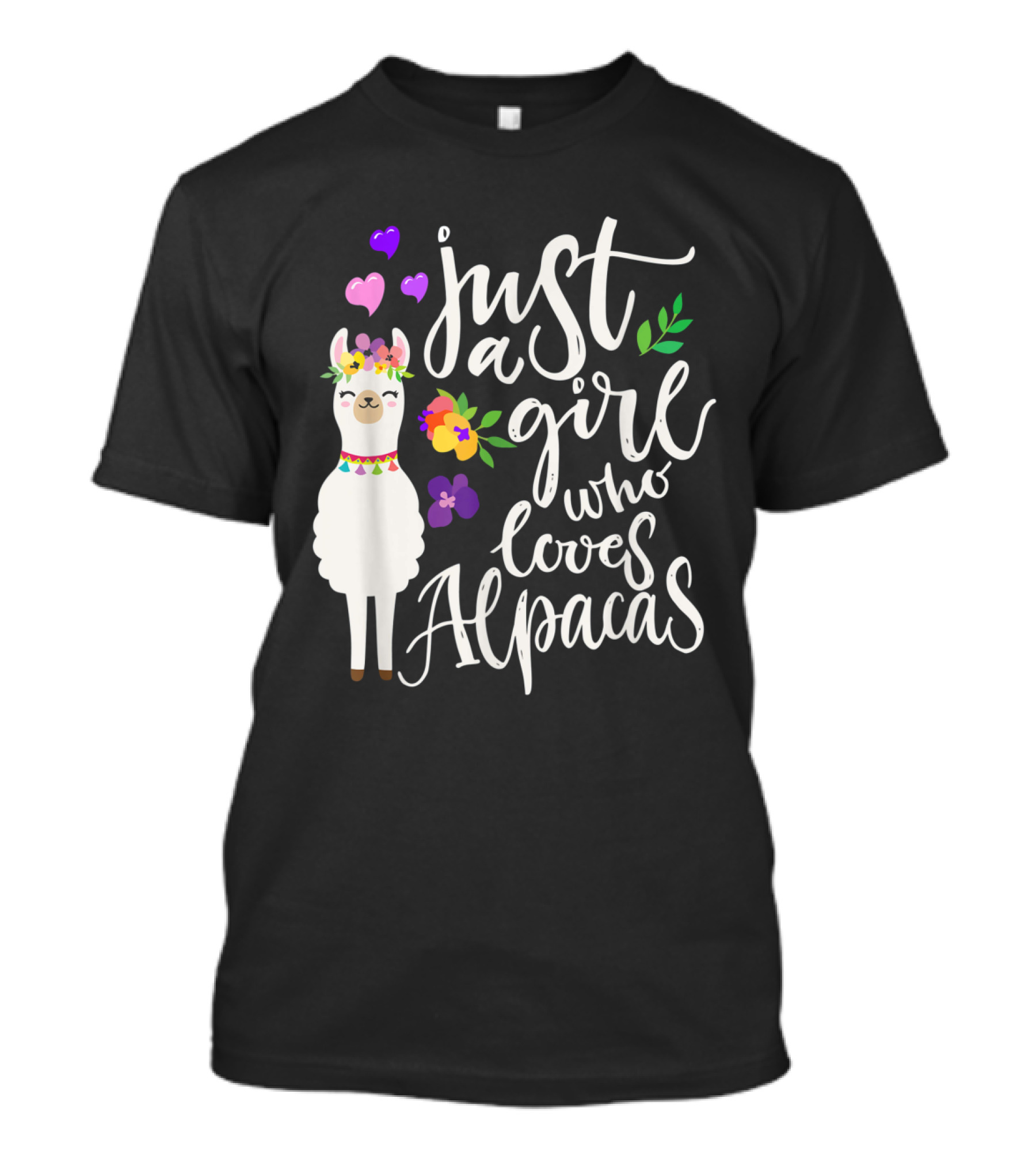 Just A Girl Who Loves Alpacas Heart Flowers Cute Love T-Shirt