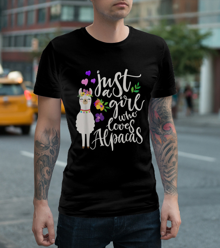 Just A Girl Who Loves Alpacas Heart Flowers Cute Love T-Shirt