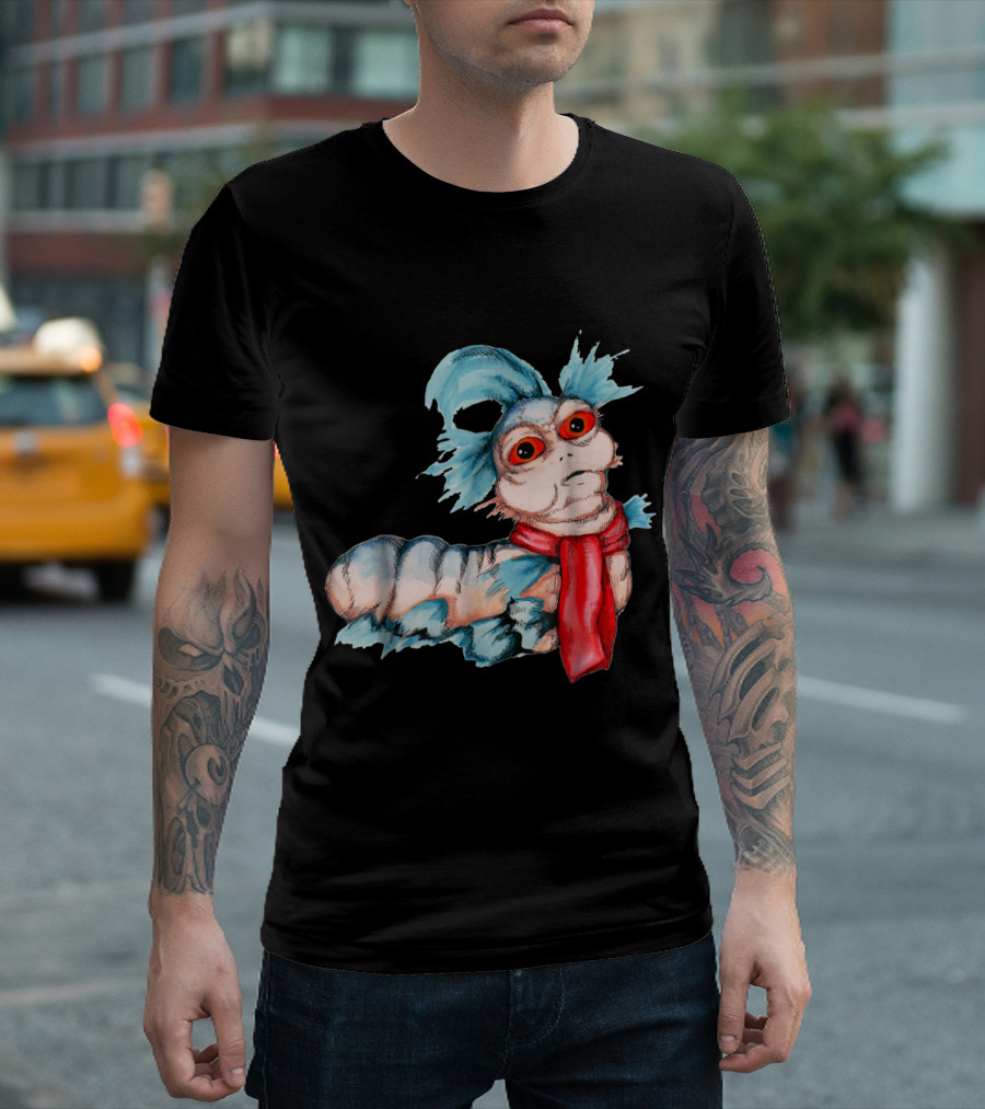 Labyrinth Movie Worm with Red Scarf and Blue Hair T-Shirt