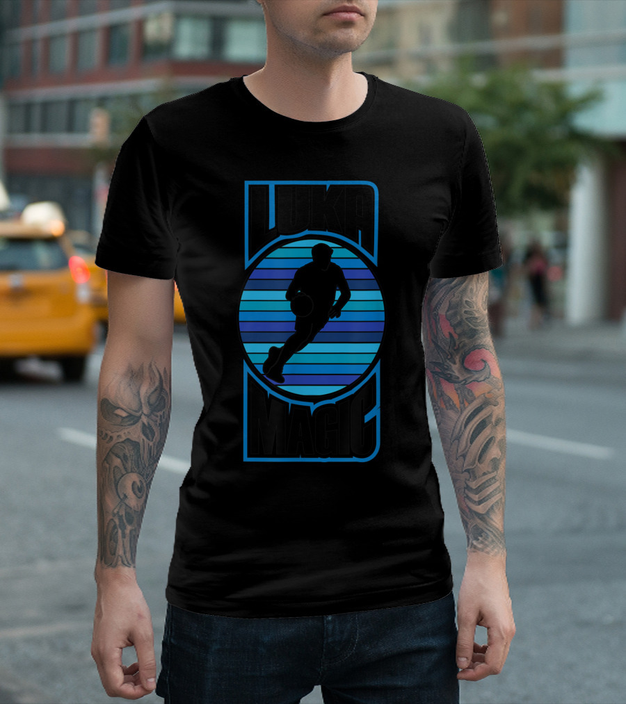 Luka Doncic Luka Magic Silhouette Basketball Vintage Blue Stripes T-Shirt