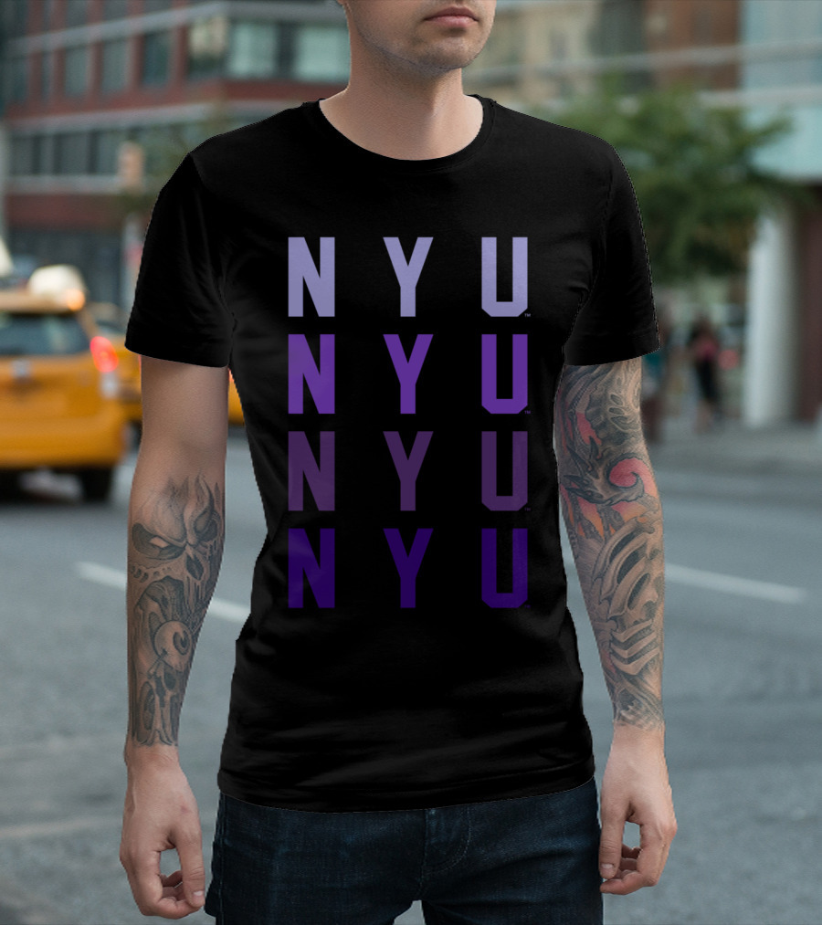 NYU Women's College NCAA RYLNYU05 Vertical Purple Lettering T-Shirt