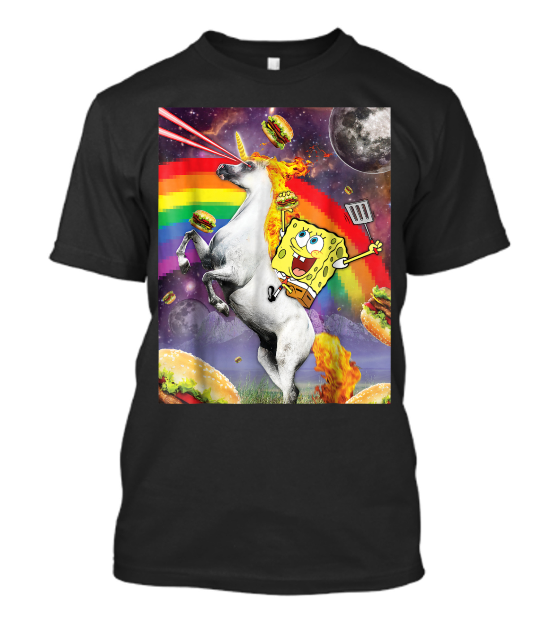 SpongeBob SquarePants Laser Unicorn Rainbow Burger Adventure T-Shirt
