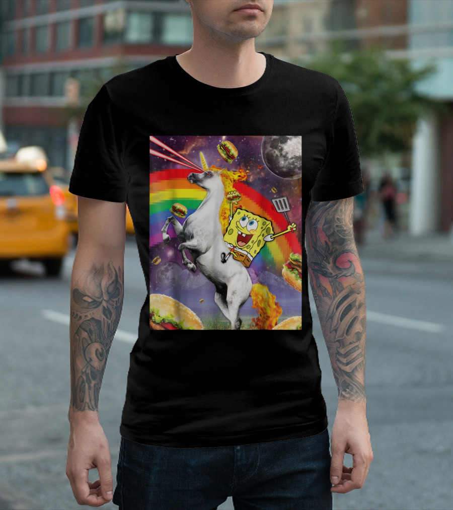 SpongeBob SquarePants Laser Unicorn Rainbow Burger Adventure T-Shirt