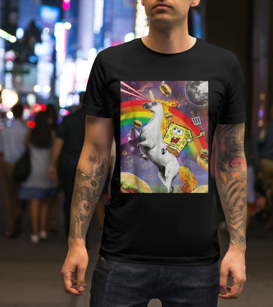 SpongeBob SquarePants Laser Unicorn Rainbow Burger Adventure T-Shirt