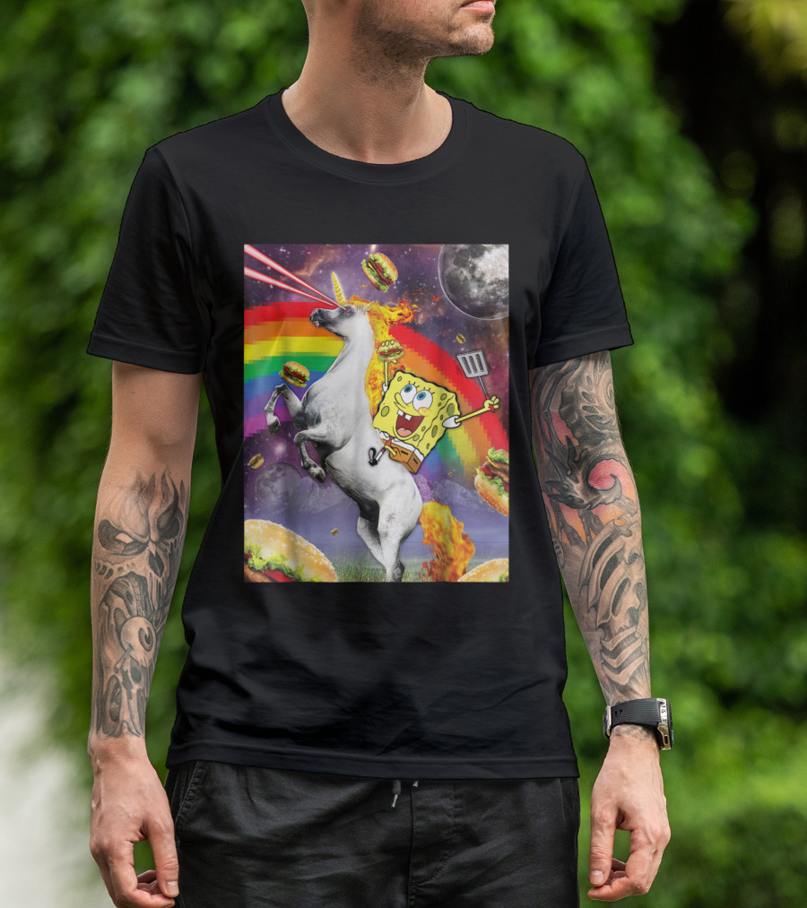 SpongeBob SquarePants Laser Unicorn Rainbow Burger Adventure T-Shirt