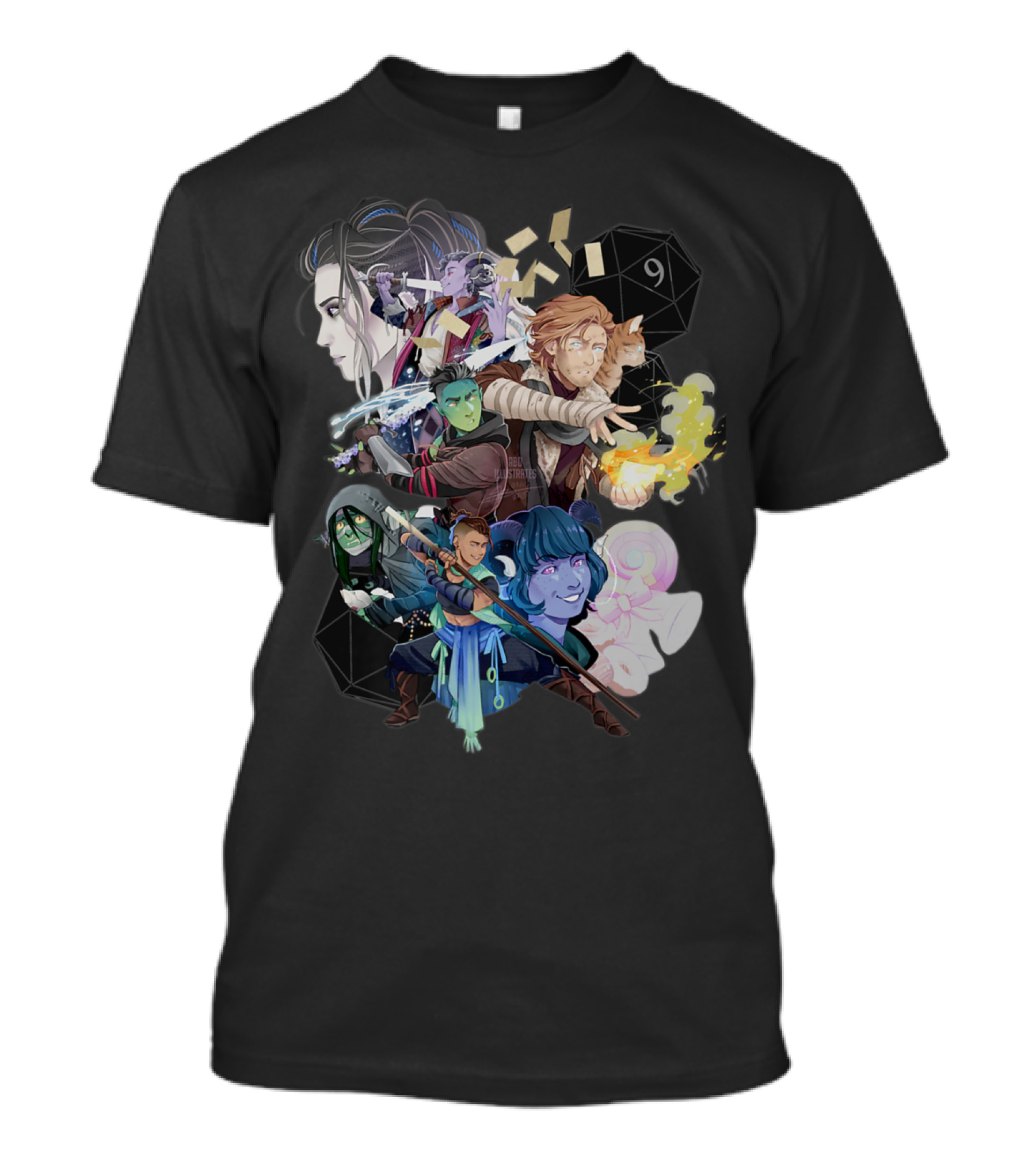 The Mighty Nein Critical Role Character Collage With D20 Dice T-Shirt