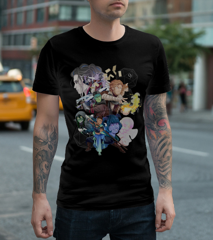 The Mighty Nein Critical Role Character Collage With D20 Dice T-Shirt