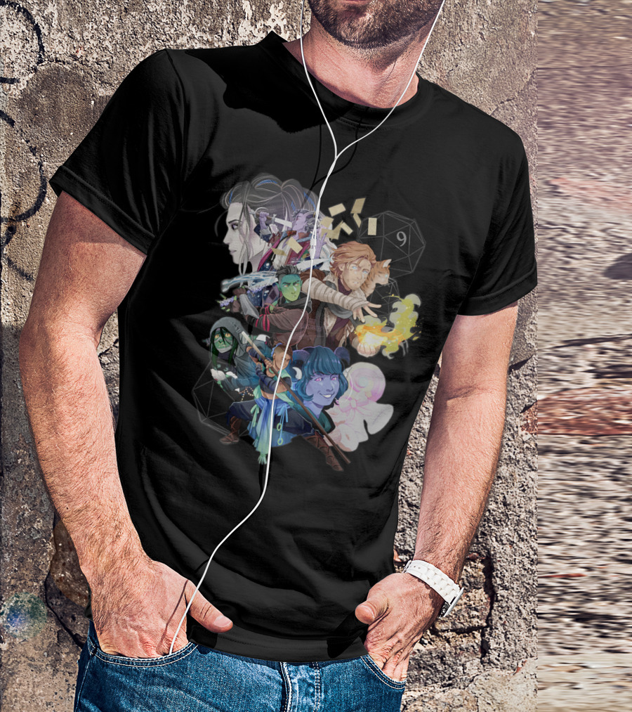 The Mighty Nein Critical Role Character Collage With D20 Dice T-Shirt