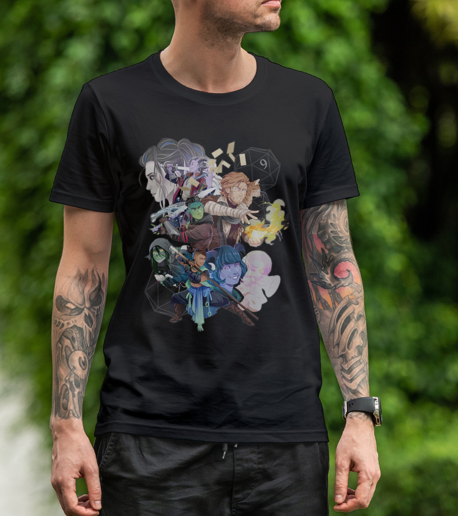 The Mighty Nein Critical Role Character Collage With D20 Dice T-Shirt