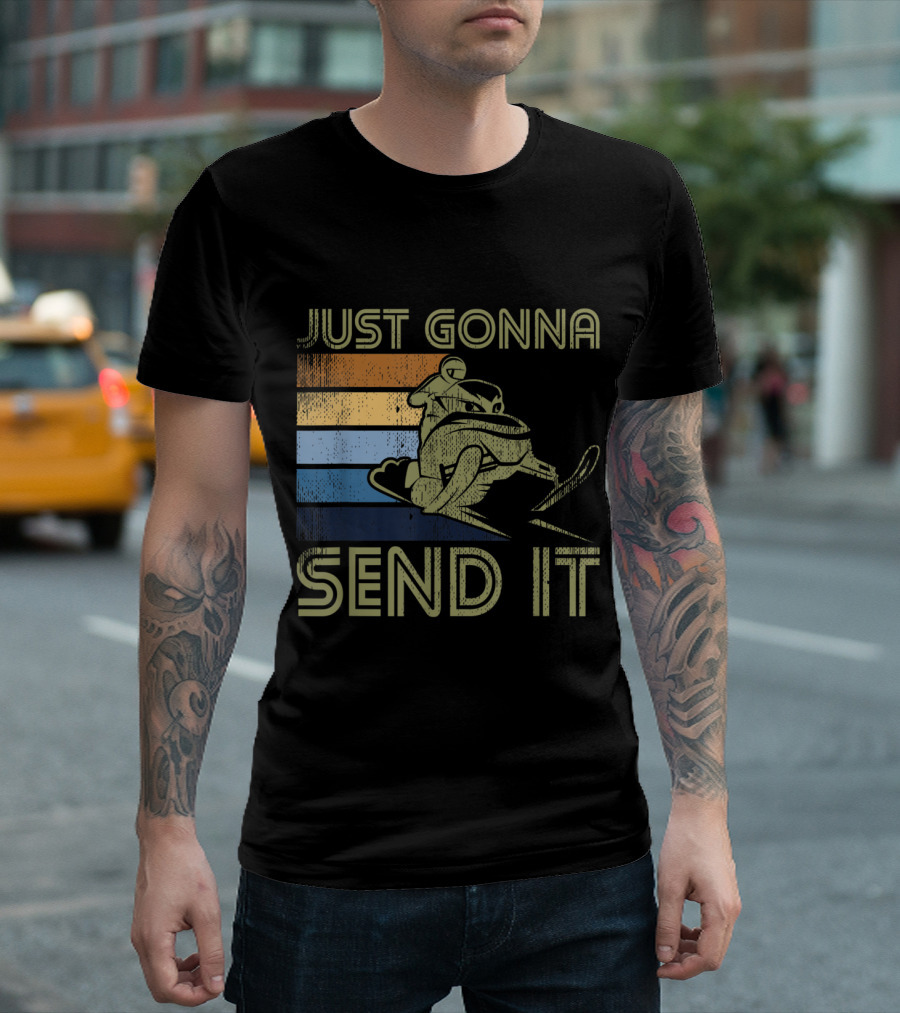 Just Gonna Send It Snowmobile Winter Gear Retro Colors T-Shirt