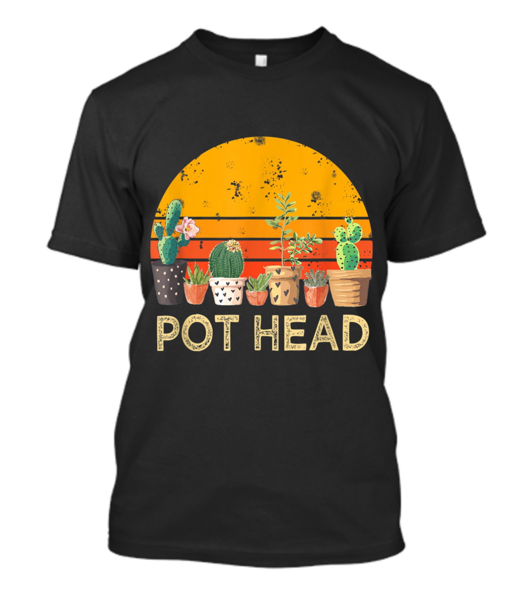 Pot Head Sunset With Potted Cactus And Succulents T-Shirt