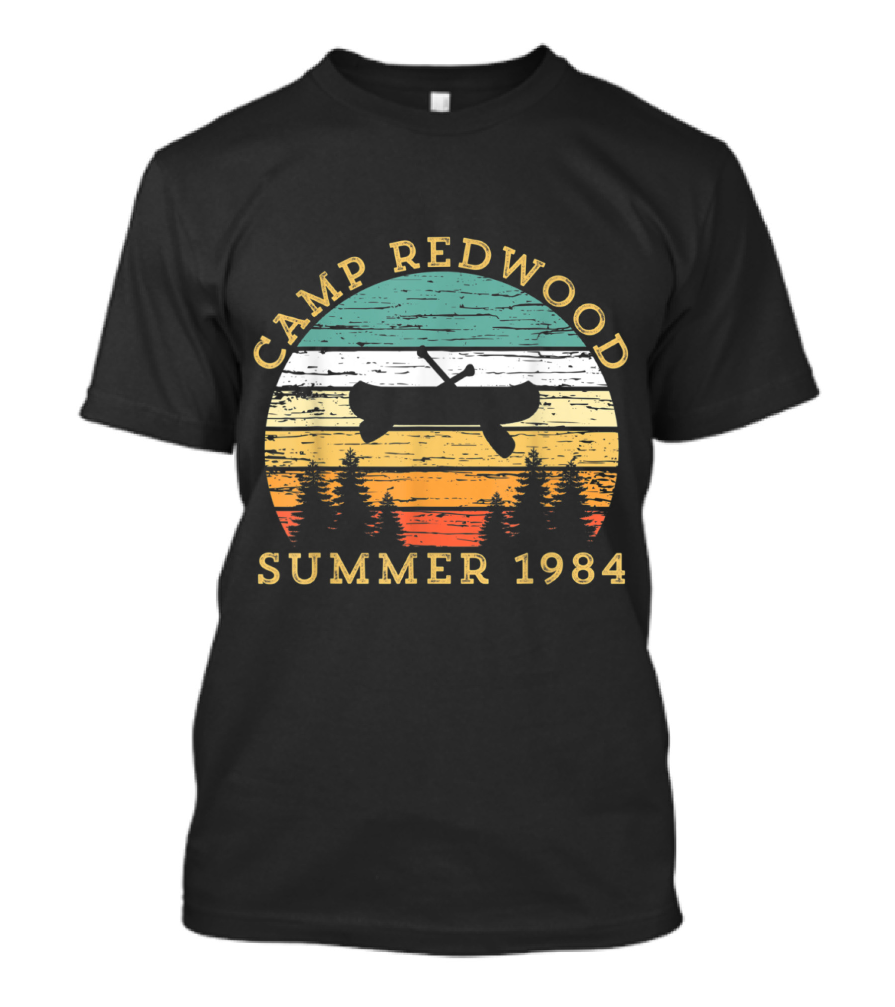 Camp Redwood Summer 1984 Retro Vintage Canoe Scene T-Shirt