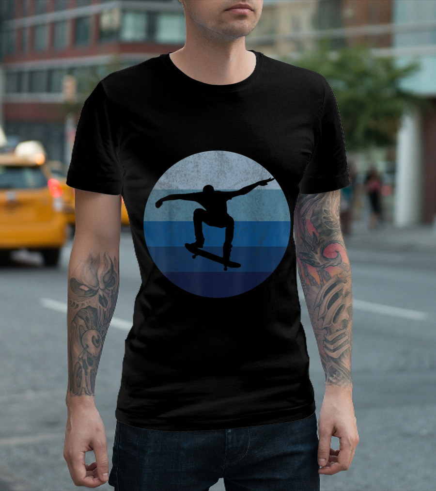 Skateboarding Skateboard Skateboarder Silhouette Blue Circle T-Shirt