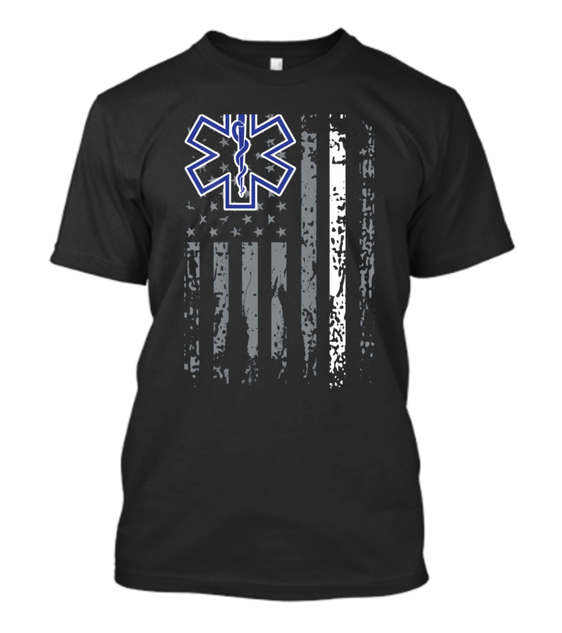 Thin White Line American Flag With Star Of Life EMS EMT Paramedic T-Shirt