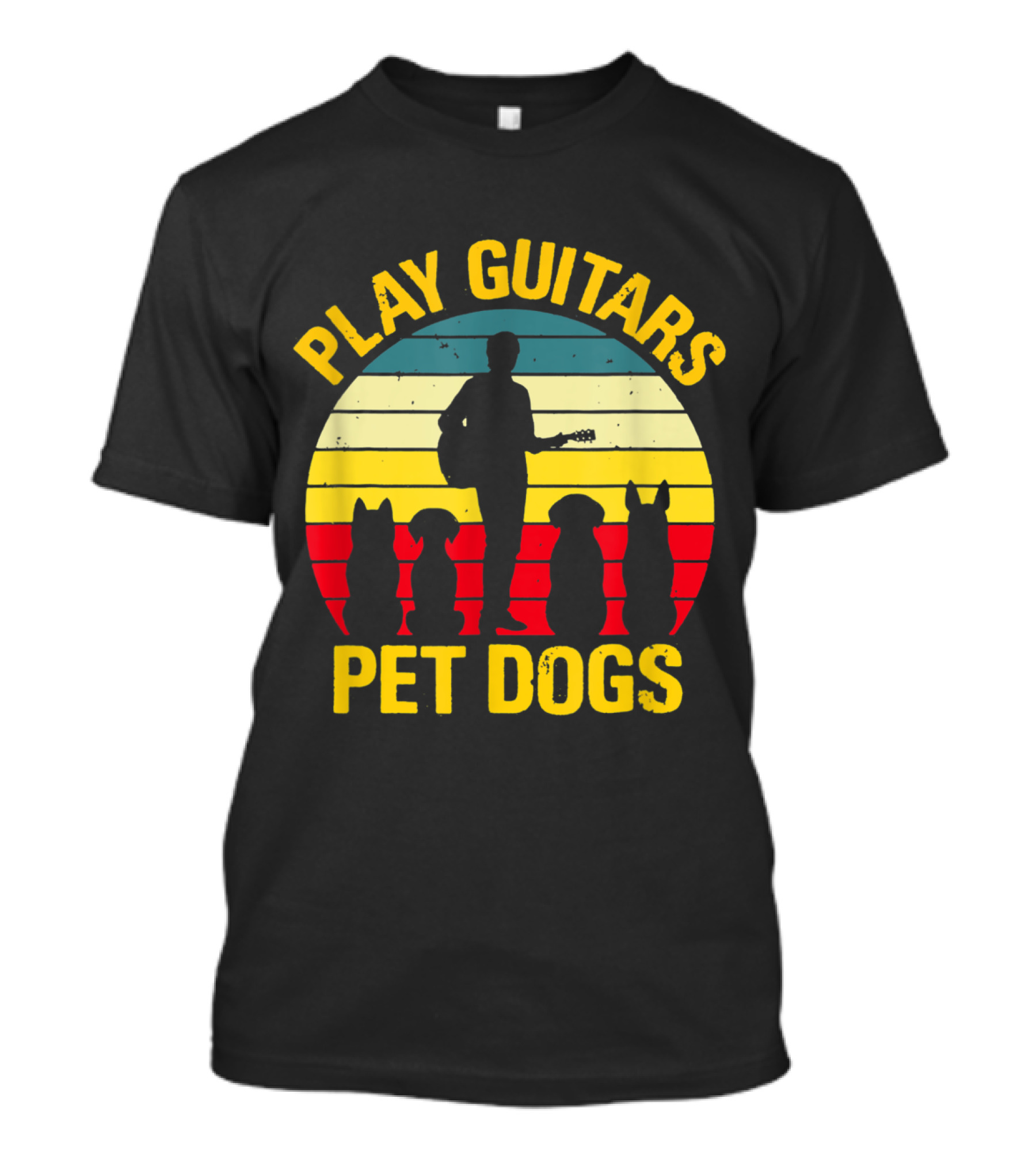 Play Guitars Pet Dogs Silhouette Sunset Funny For Dog Lovers T-Shirt