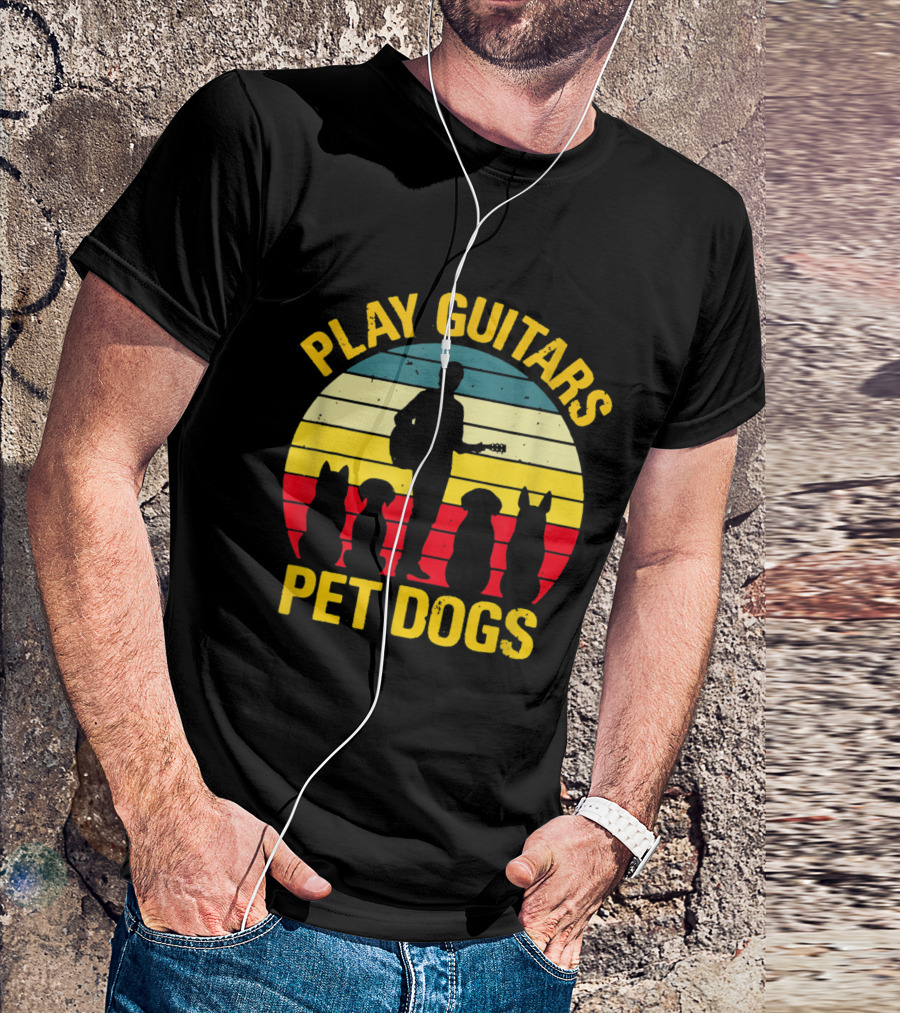 Play Guitars Pet Dogs Silhouette Sunset Funny For Dog Lovers T-Shirt