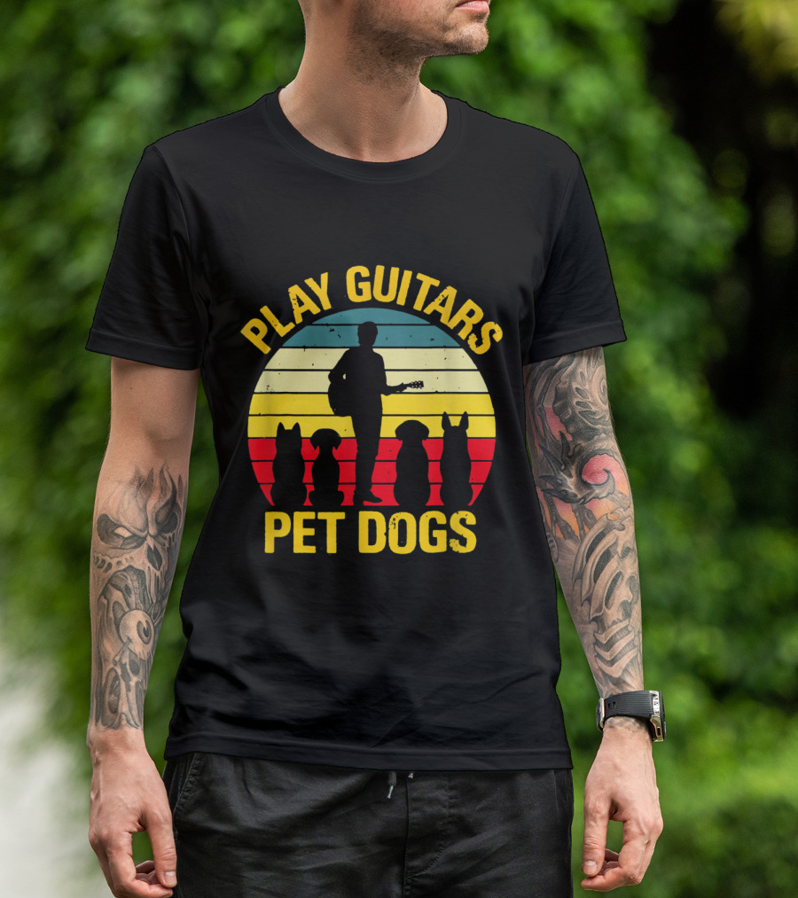 Play Guitars Pet Dogs Silhouette Sunset Funny For Dog Lovers T-Shirt