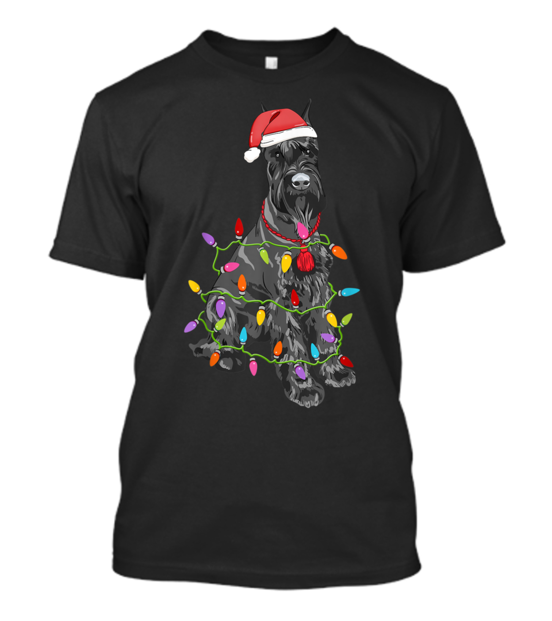 Schnauzer Dog Christmas Lights Santa Hat Xmas Tree Pet Animal Dog T-Shirt