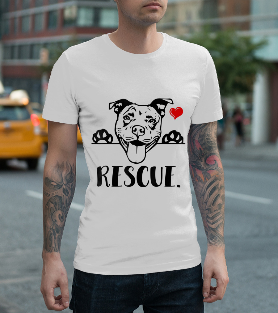 Rescue Pitbull Lovers Owners With Heart And Paw Prints T-Shirt