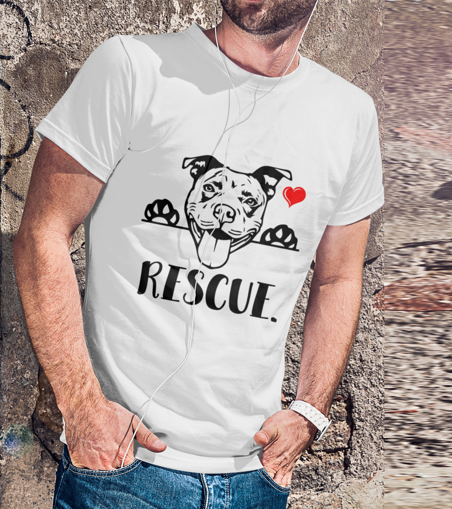 Rescue Pitbull Lovers Owners With Heart And Paw Prints T-Shirt