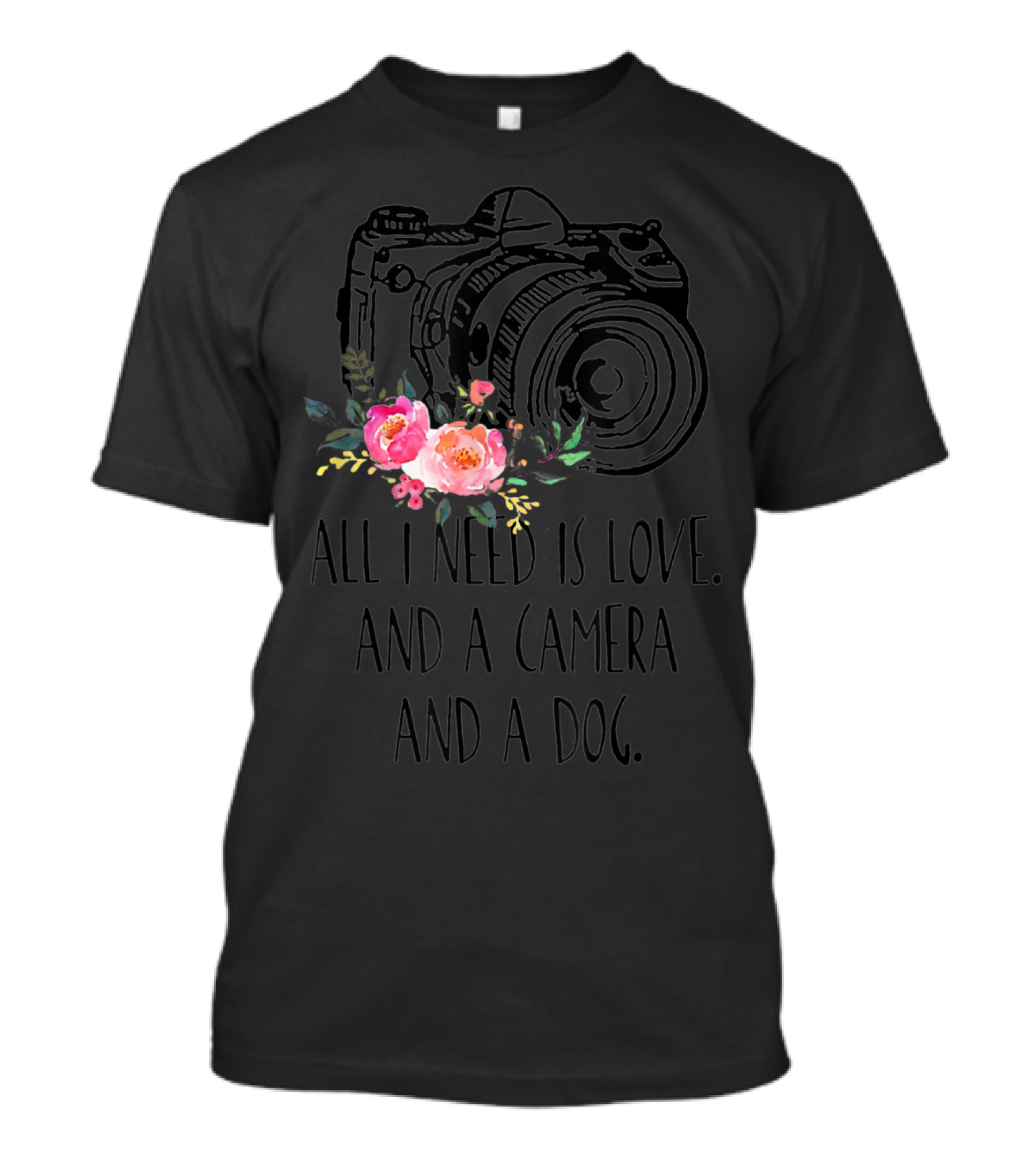 All I Need Is Love Camera Dog Floral T-Shirt