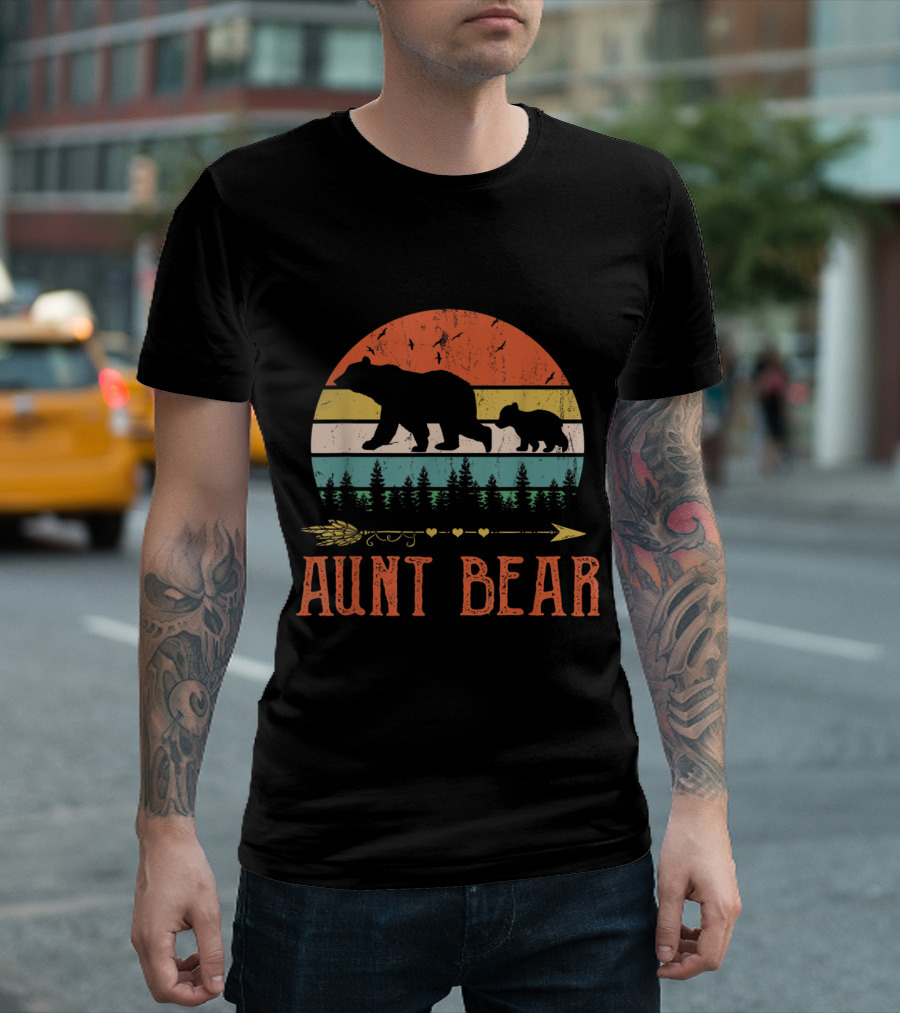 Aunt Bear Bear Vintage Sunset Silhouette Retro Forest Wildling T-Shirt
