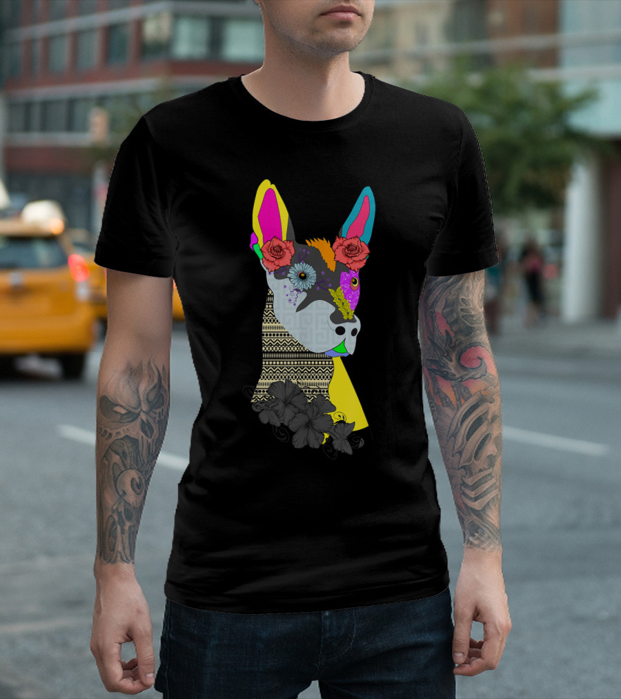 Bald is Beautiful Xolito Mexican Hairless Dog Colorful Floral T-Shirt