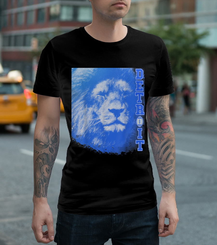 Detroit Vintage Football Blue Lion Roar T-Shirt