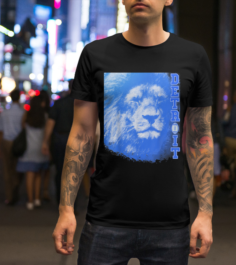 Detroit Vintage Football Blue Lion Roar T-Shirt