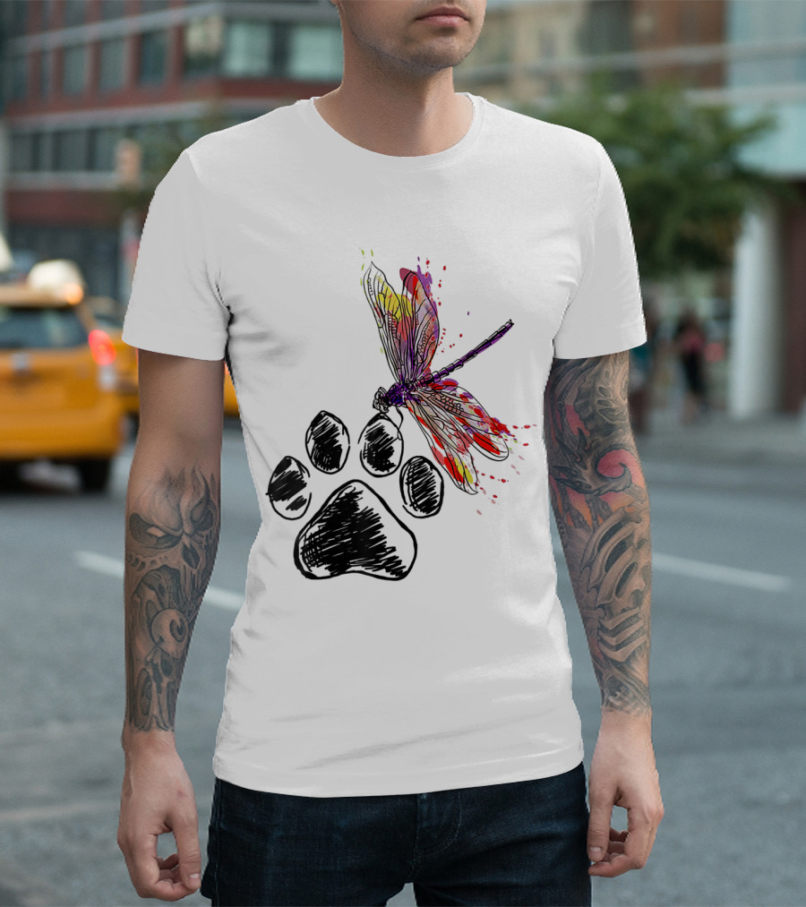 Dragonfly Dog Paw Vibrant Colors T-Shirt