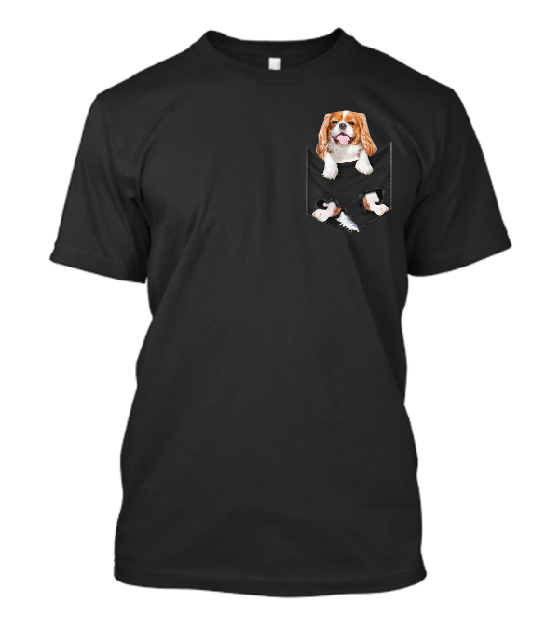 Dog In Your Pocket Cavalier King Charles Spaniels Posing Playfully In Pocket T-Shirt