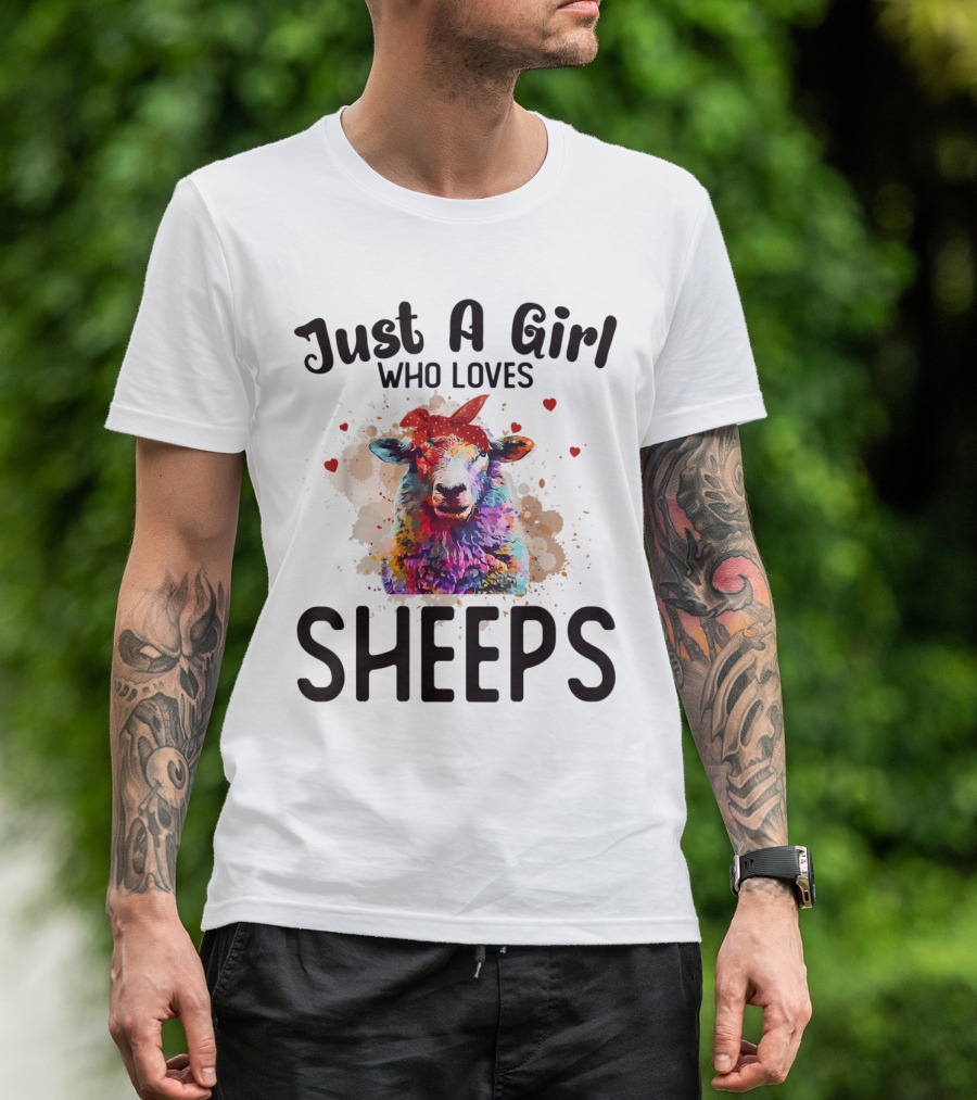 Just A Girl Who Loves Colorful Sheeps With Hearts T-Shirt