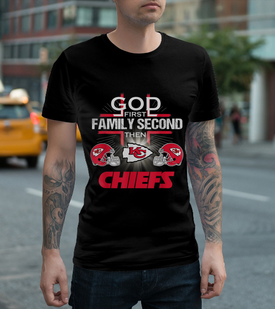 God First Family Second Then Kansas City Chiefs Football Helmets Iconic T-Shirt
