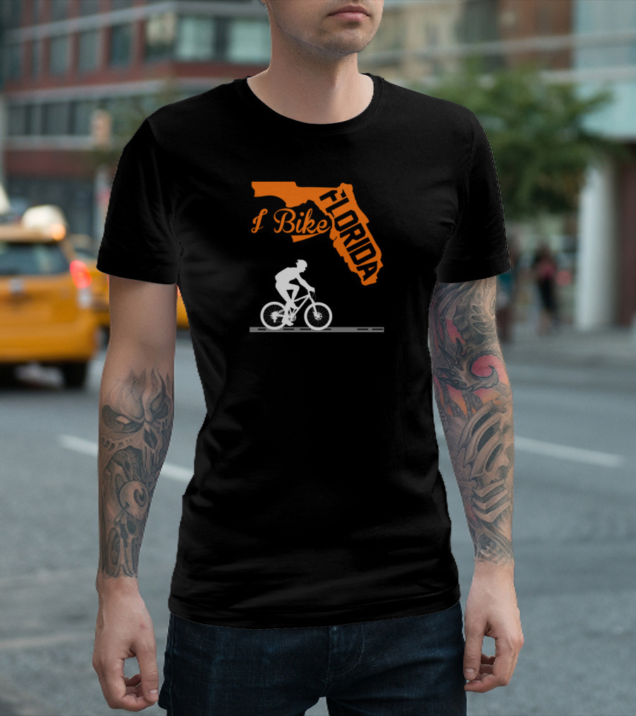 I Bike Florida Bicycle Silhouette And Orange State Outline T-Shirt