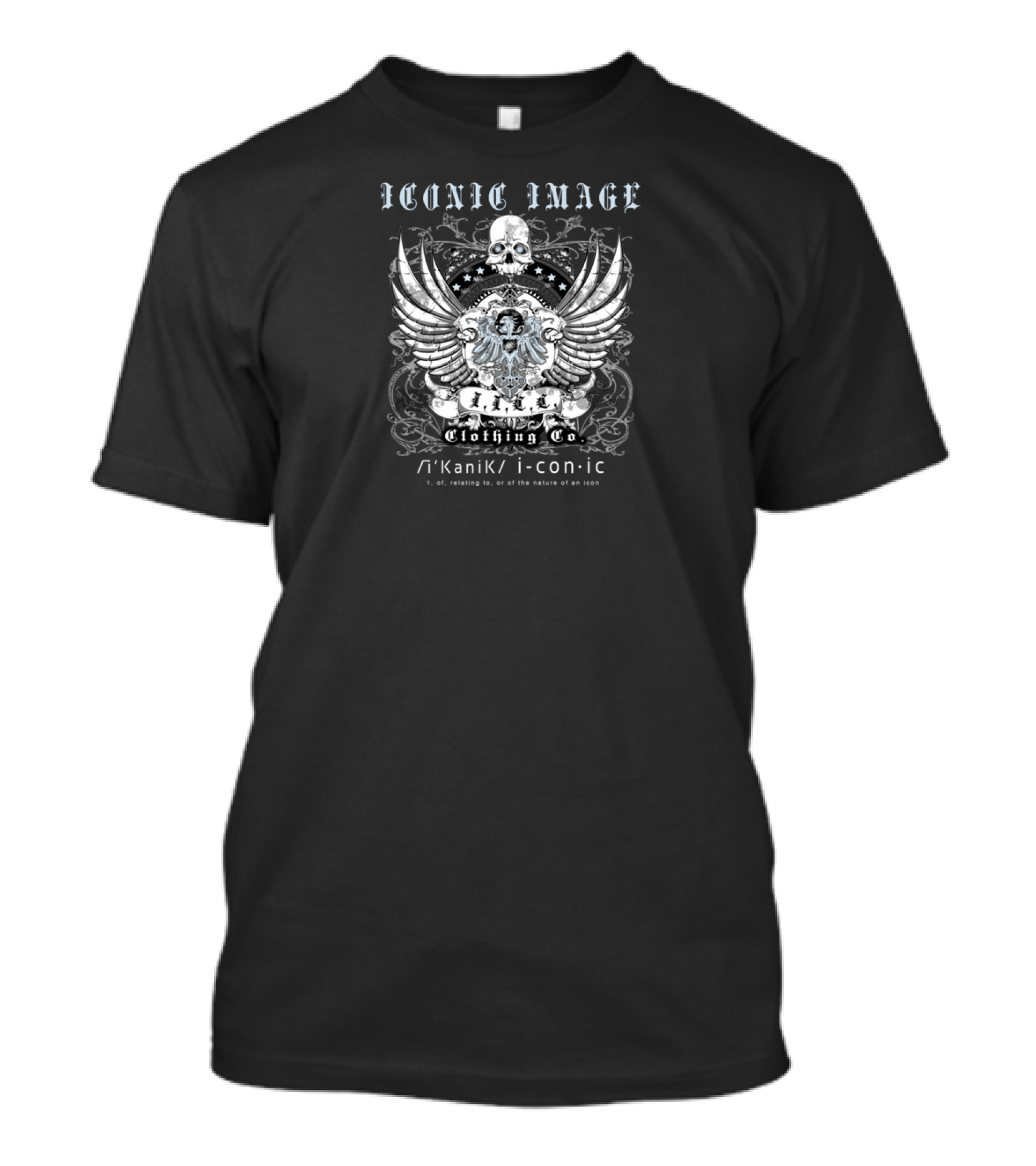 ICONIC IMAGE Clothing Co I-Kon-ik I-CON-ic Wings Skull Stars T-Shirt