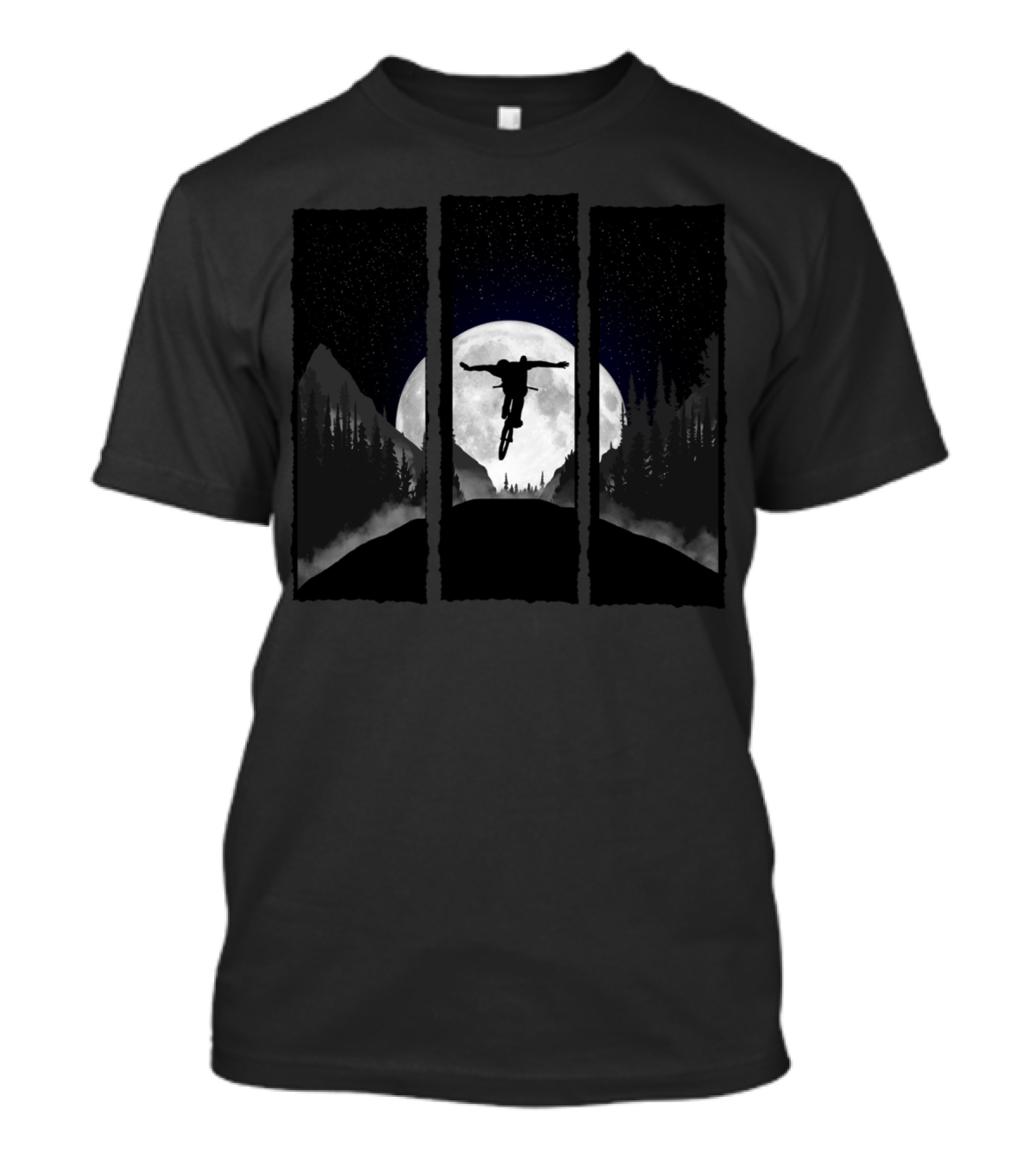 MTB Moon Trick Forest Silhouette Cyclist Night Scene T-Shirt