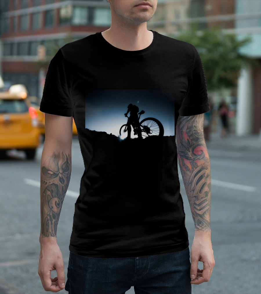 Mountain Biking Silhouette Adventure Twilight Scene T-Shirt