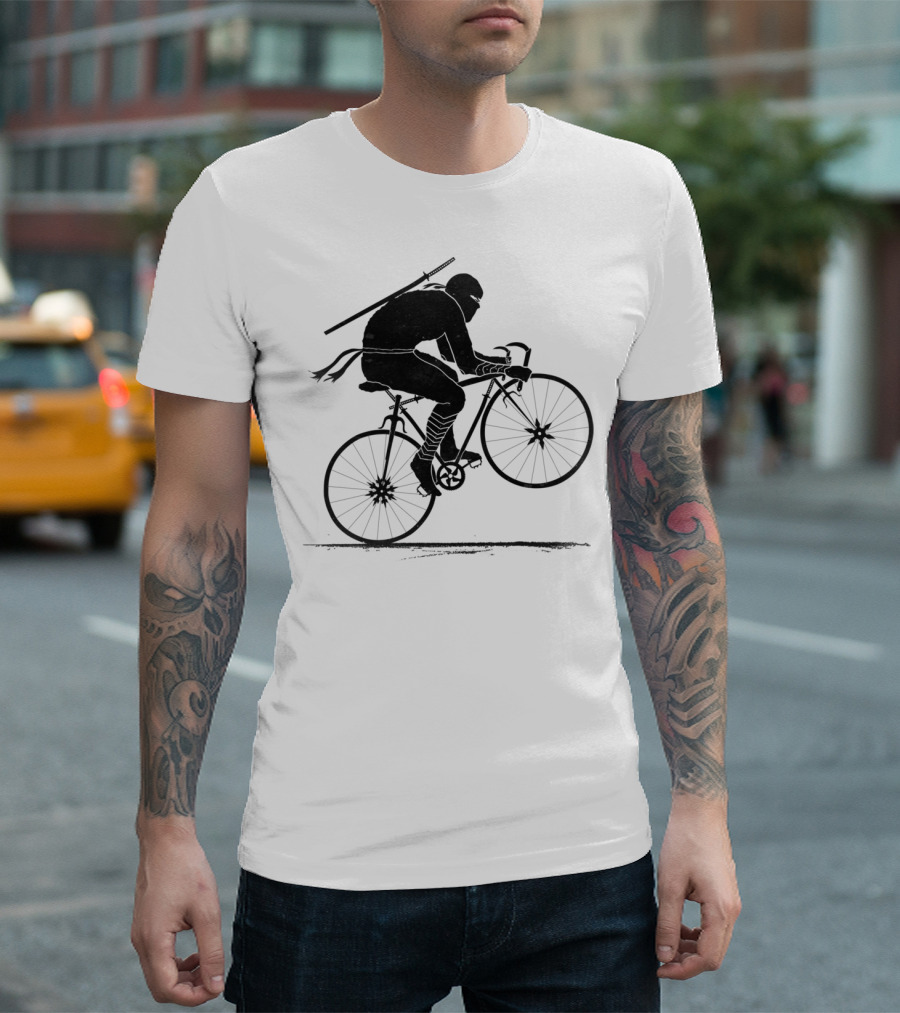 Ninja Cycling Stealth Rider with Katana on Bike T-Shirt