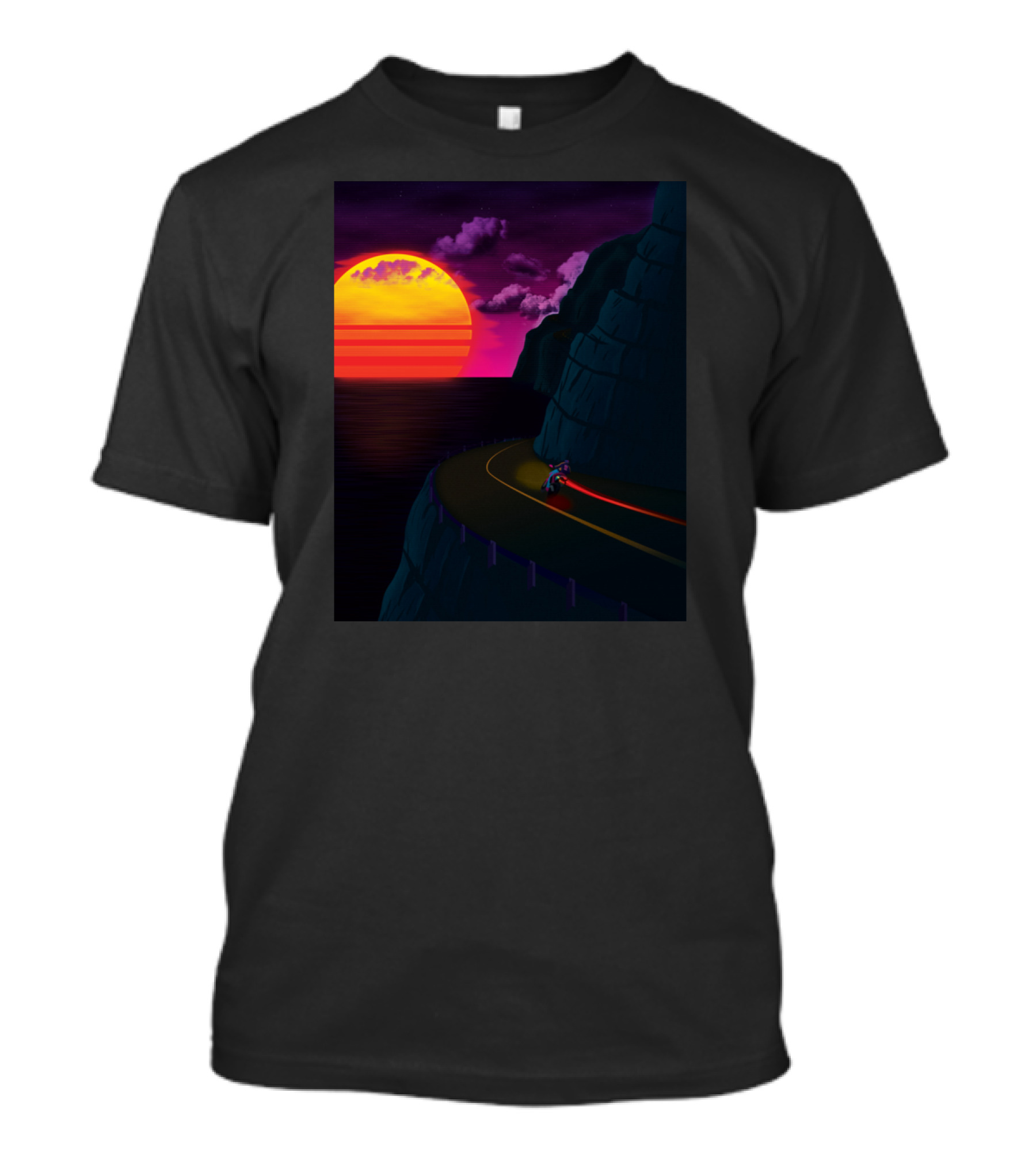 Pacific Highway Neon Sunset Motorcycle Ride T-Shirt